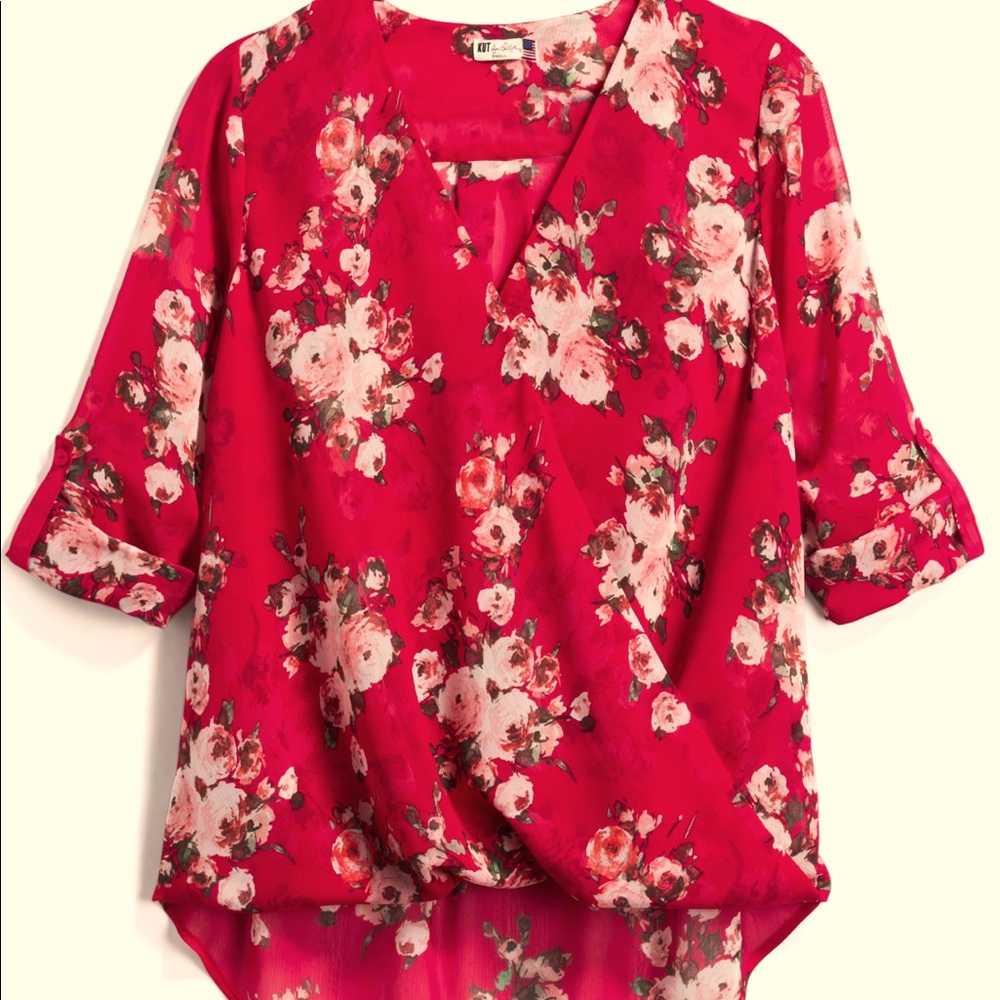 Kut From Kloth Red Flower Blouse